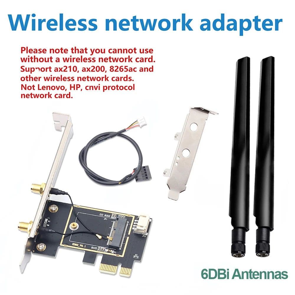 image-M.2 To PCI Express Wireless Adapter Converter with 6DBi 2x Antenna NGFF M.2 WiFi Bluetooth Card For Intel AX210 AX200 9260