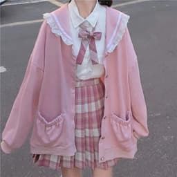 image-Autumn Sweet Women Hoodies Loose Hooded Sailor Collar Cute Lace Patchwork Female Zip Up Hoodies 2023 NEW