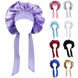 image-Women Satin Solid Sleeping Hat Night Sleep Cap for Women Shower Caps Waterproof Solid Sleeping Hair Bonnets Adjustable Cap