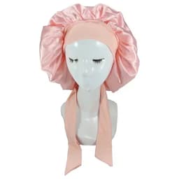 image-Women Satin Solid Sleeping Hat Night Sleep Cap for Women Shower Caps Waterproof Solid Sleeping Hair Bonnets Adjustable Cap