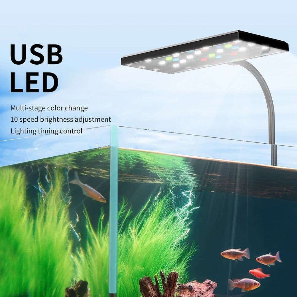 image-USB Aquarium Light LED Clip On Fish Tank Light With Adjustable Brightness 360° Rotation Full Spectrum Water Grass Lamp