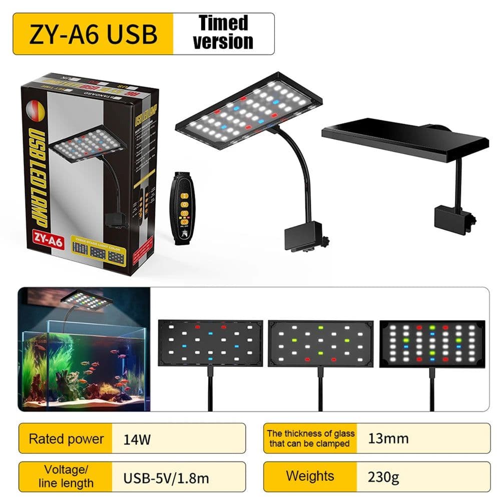 image-USB Aquarium Light LED Clip On Fish Tank Light With Adjustable Brightness 360° Rotation Full Spectrum Water Grass Lamp
