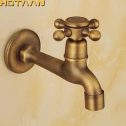 image-Long garden use Bibcock faucet tap crane Antique Brass Finish Bathroom Wall Mount Washing Machine Water Faucet Taps YT-5158