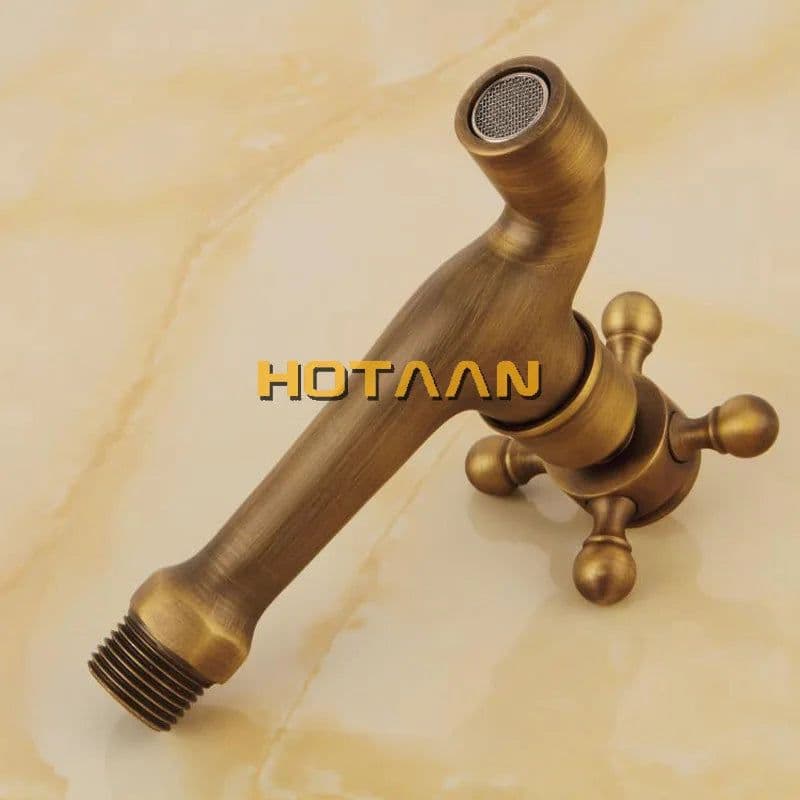 image-Long garden use Bibcock faucet tap crane Antique Brass Finish Bathroom Wall Mount Washing Machine Water Faucet Taps YT-5158