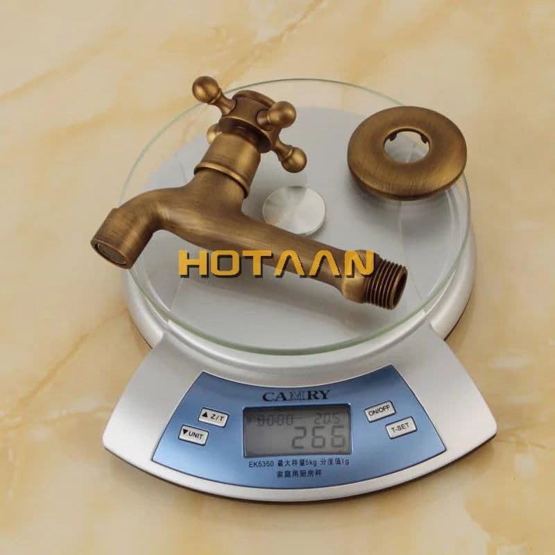 image-Long garden use Bibcock faucet tap crane Antique Brass Finish Bathroom Wall Mount Washing Machine Water Faucet Taps YT-5158