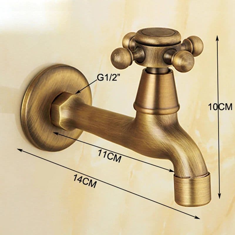 image-Long garden use Bibcock faucet tap crane Antique Brass Finish Bathroom Wall Mount Washing Machine Water Faucet Taps YT-5158