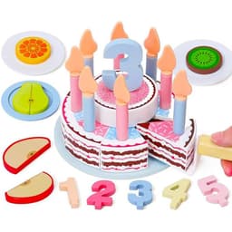 image-Wooden Cake Toys Kitchen Playset Play Food Pretend Kit Cutting Food Set for Kidren Montessori Learning Educational Party Toys