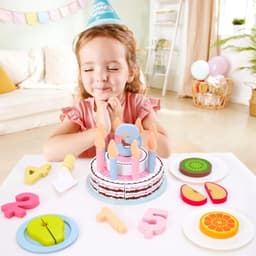 image-Wooden Cake Toys Kitchen Playset Play Food Pretend Kit Cutting Food Set for Kidren Montessori Learning Educational Party Toys