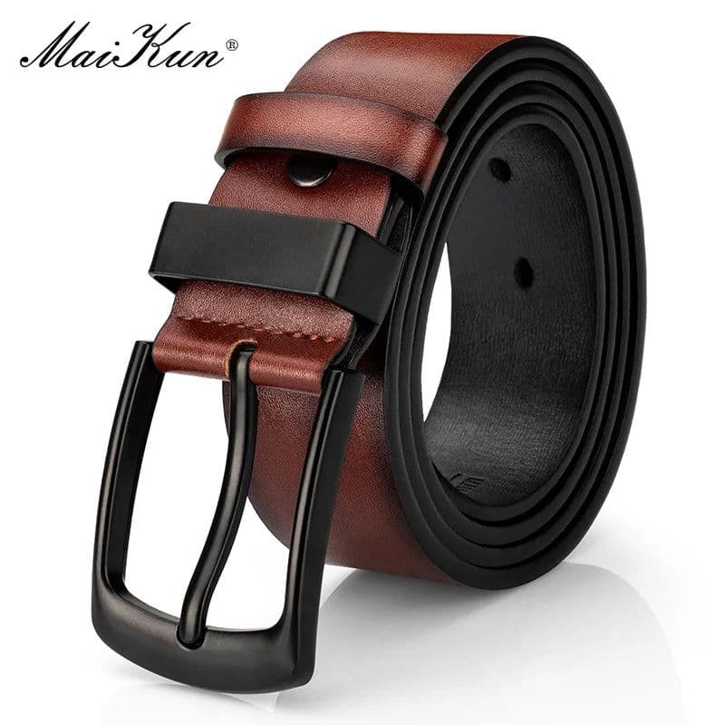 image-Maikun Men's Vintage Casual Belt Black Pin Buckle Student Versatile Leather Wide Belt