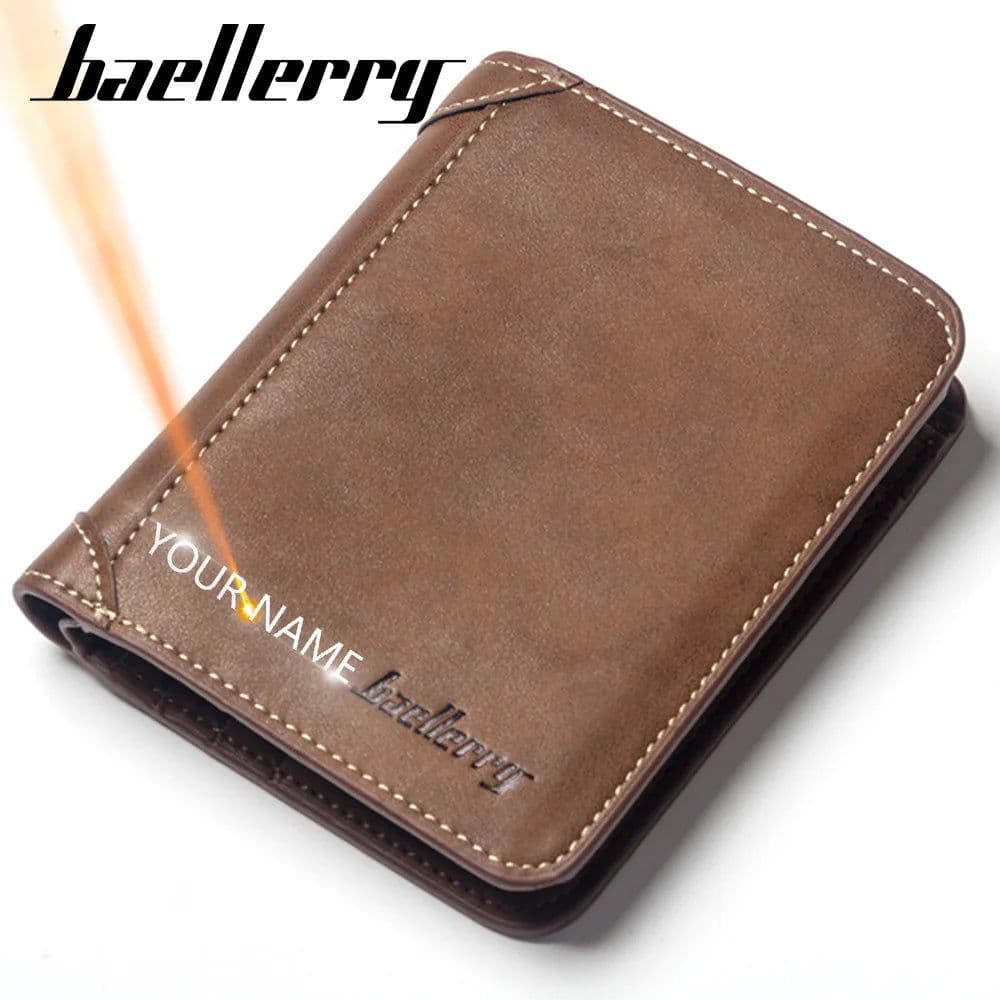 image-Baellerry Classic Men Wallets Name Customized Card Holder Short Male Purse Fashion High Quality PU Leather Wallet For Men