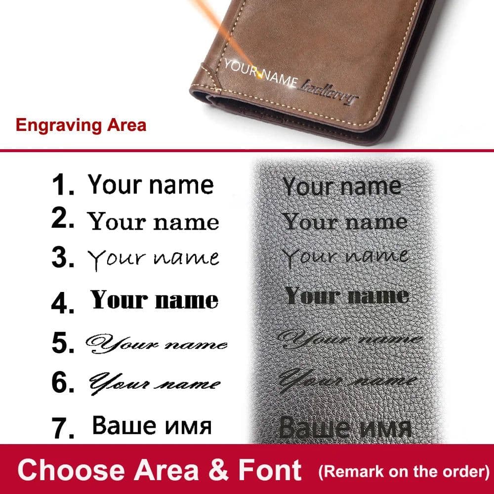 image-Baellerry Classic Men Wallets Name Customized Card Holder Short Male Purse Fashion High Quality PU Leather Wallet For Men