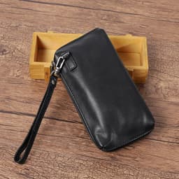 image-Men Genuine Leather Wallet Phone Bag Soft Cowhide Leather Men Cluth Bag Credit Card Holder Wallets Coin Purse Male Money Bags