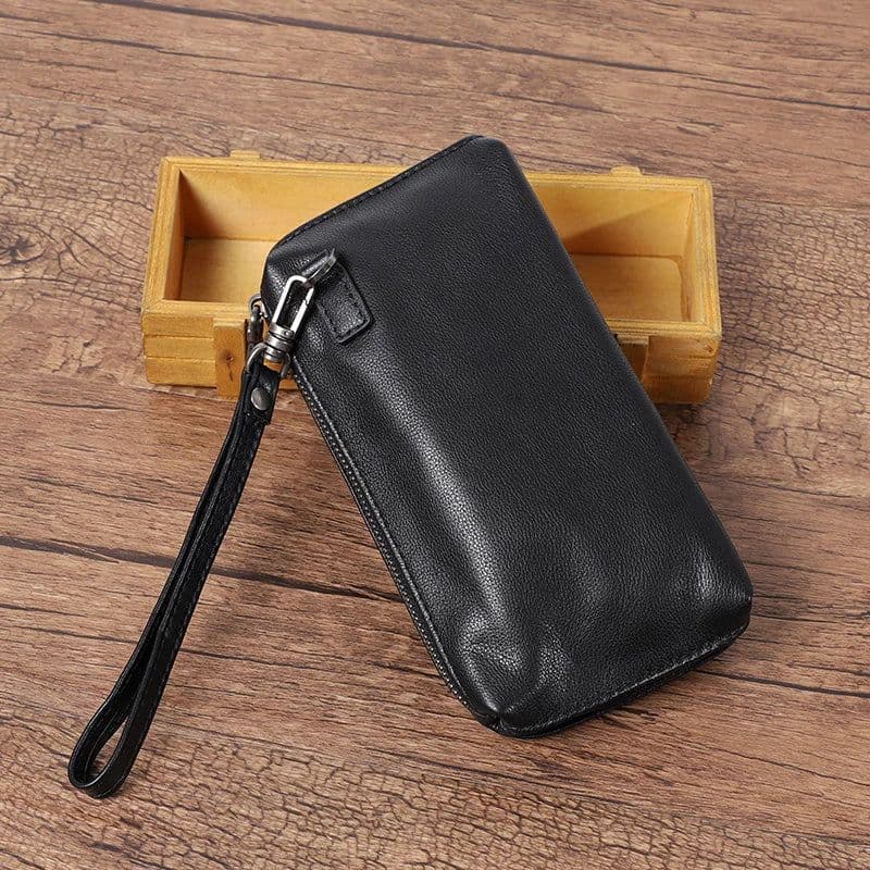 image-Men Genuine Leather Wallet Phone Bag Soft Cowhide Leather Men Cluth Bag Credit Card Holder Wallets Coin Purse Male Money Bags