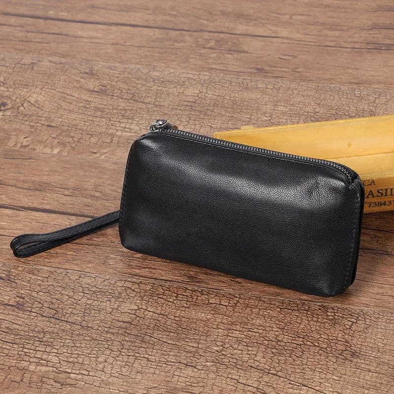 image-Men Genuine Leather Wallet Phone Bag Soft Cowhide Leather Men Cluth Bag Credit Card Holder Wallets Coin Purse Male Money Bags