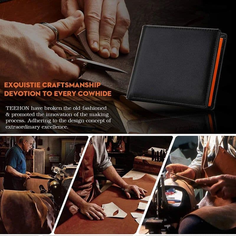 image-2024 Genuine Leather Wallet Men Slim RFID Classic Soft Solid Purse Card Holder Coin Pocket ID Window Minimalist Wallets