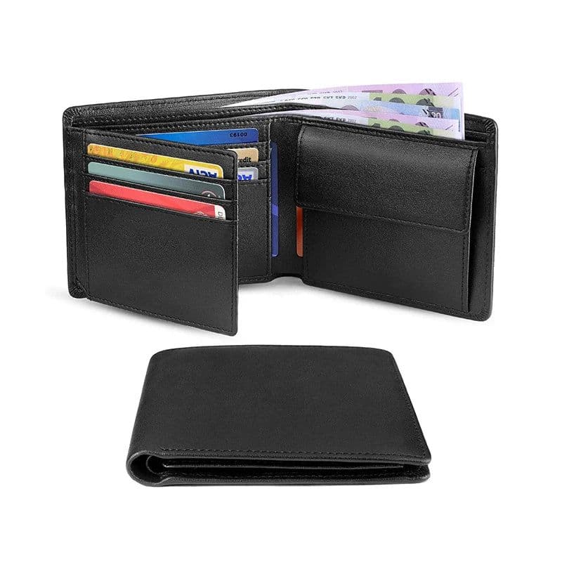 image-2024 Genuine Leather Wallet Men Slim RFID Classic Soft Solid Purse Card Holder Coin Pocket ID Window Minimalist Wallets