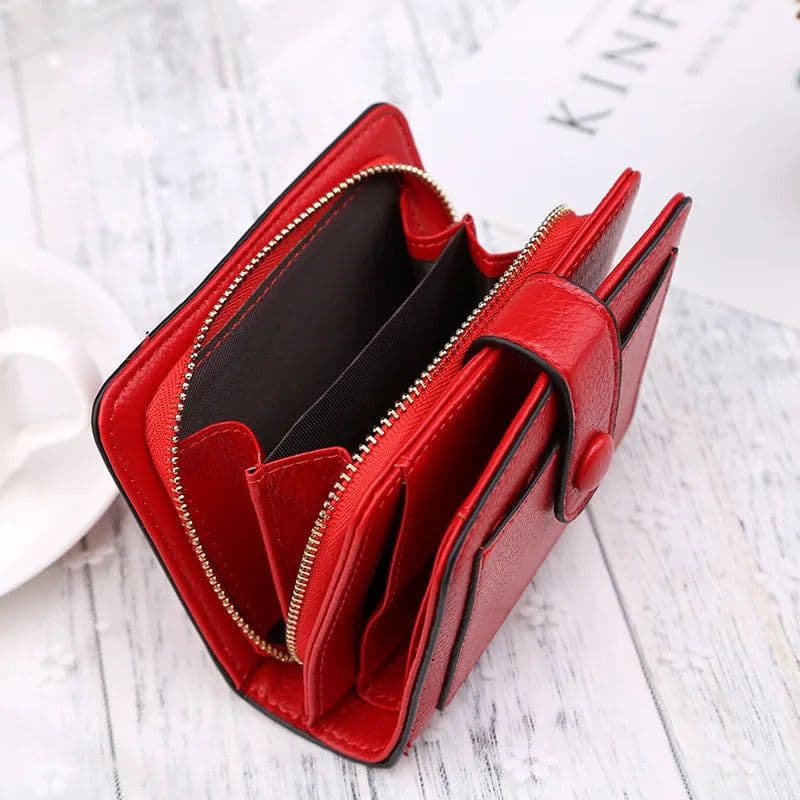 image-Women Wallets 2024 New Luxury Brand Red Black Small Mini Coin Purse Hasp Card Holder Lady Wallet Zipper Female Leather Buckle
