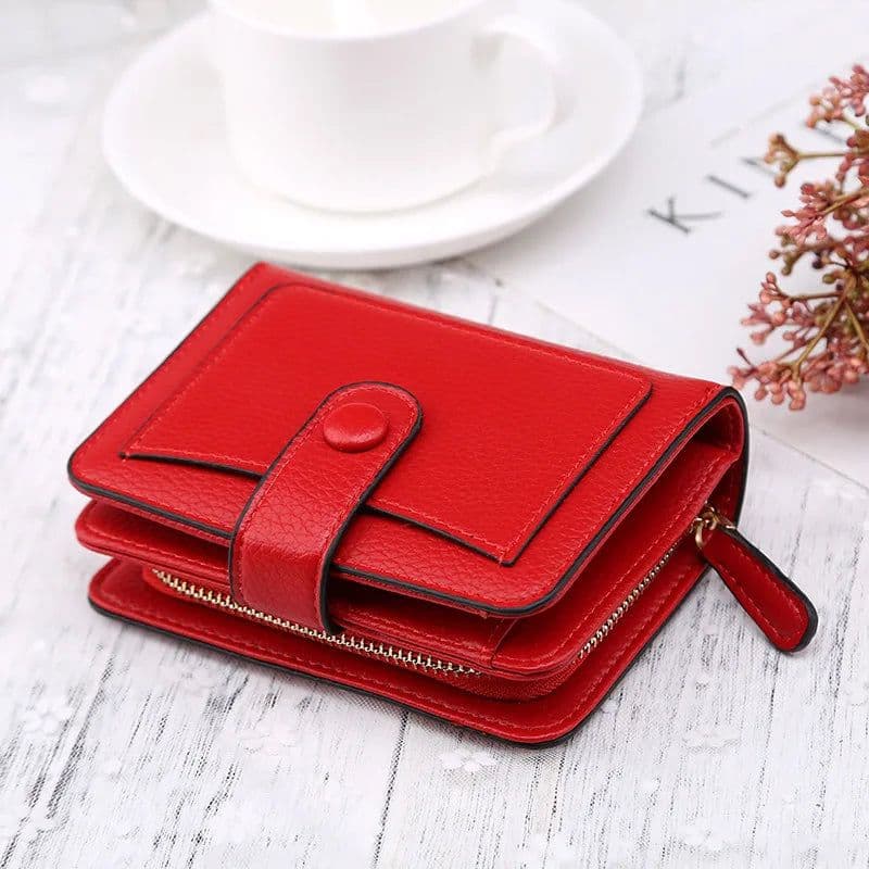 image-Women Wallets 2024 New Luxury Brand Red Black Small Mini Coin Purse Hasp Card Holder Lady Wallet Zipper Female Leather Buckle
