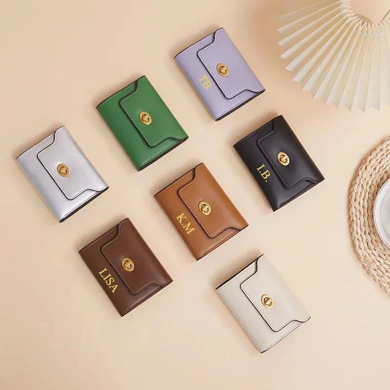 image-Custom Letters Fashion Women Short Wallet PU Leather Three Fold Wallet Small Coin Purse Ins Style Credit Card Holder Money Clip