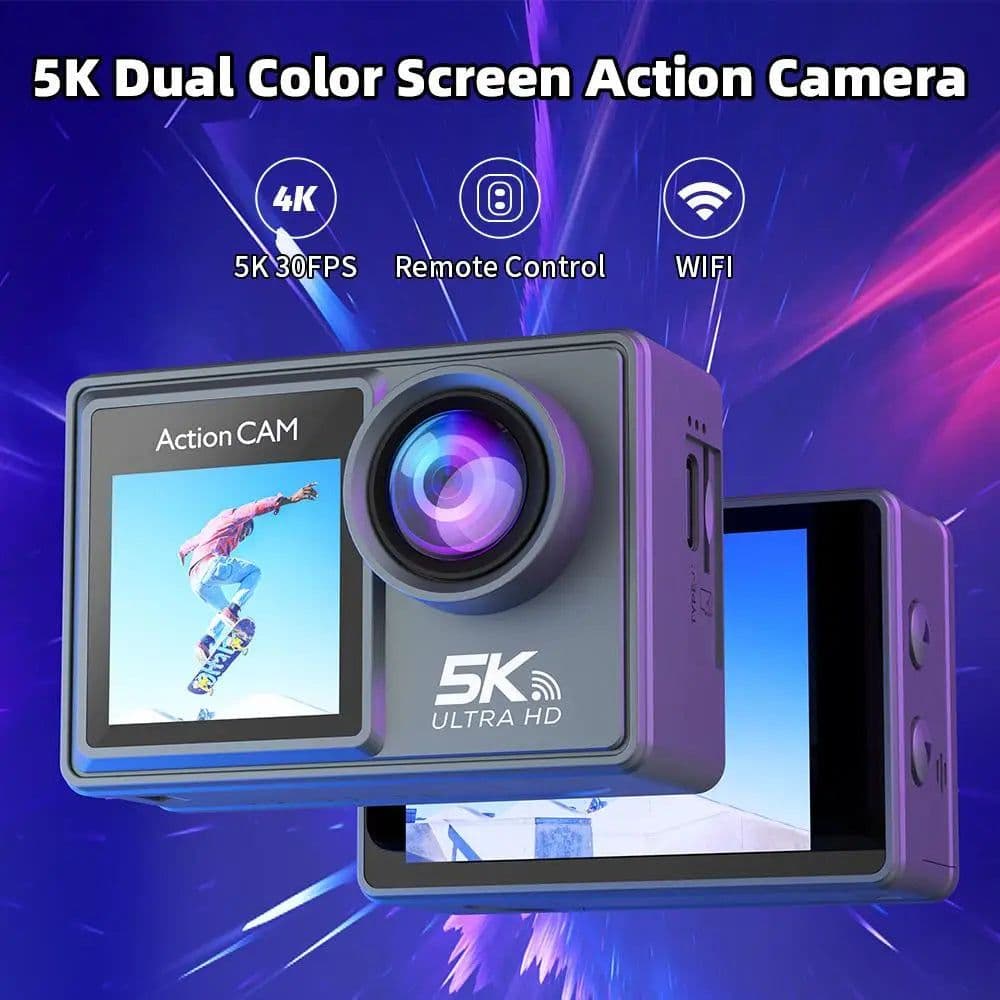 image-2 Inch IPS Dual Screen Action Camera 5K 30FPS 48MP WiFi Waterproof 30M Underwater Camera 1080P Webcam Vlog WiFi Sports Cam