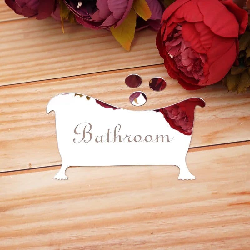 image-1pcs 16cm Bathroom Entrance Sign Acrylic Mirror Surface Door 3d Wall Sticker Home Decoration
