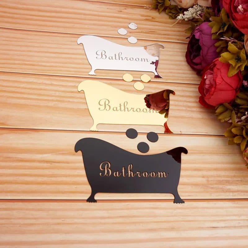 image-1pcs 16cm Bathroom Entrance Sign Acrylic Mirror Surface Door 3d Wall Sticker Home Decoration