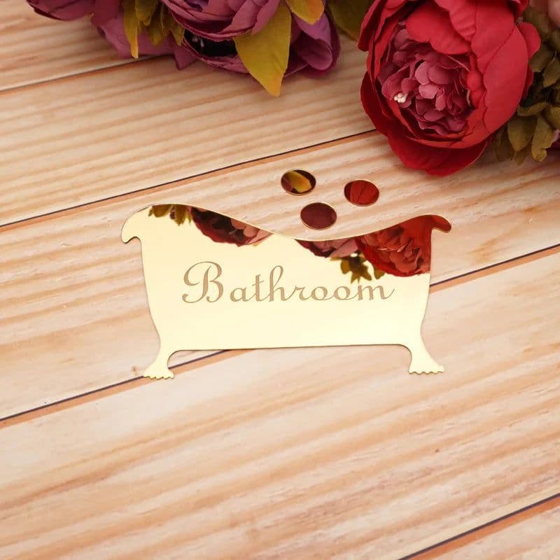 image-1pcs 16cm Bathroom Entrance Sign Acrylic Mirror Surface Door 3d Wall Sticker Home Decoration