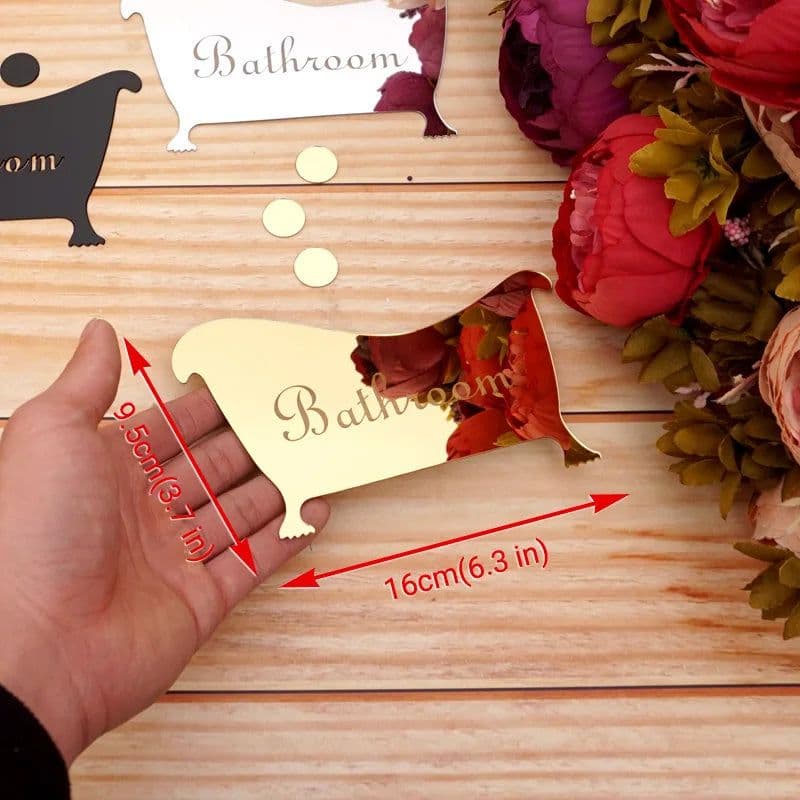 image-1pcs 16cm Bathroom Entrance Sign Acrylic Mirror Surface Door 3d Wall Sticker Home Decoration