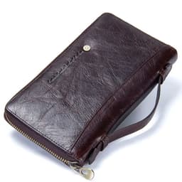 image-Genuine Leather Men Clutch Wallet Brand Male Card Holder Long Zipper Around Travel Purse With Passport Holder 6.5" Phone Case