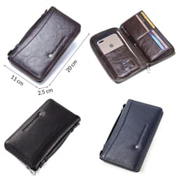 image-Genuine Leather Men Clutch Wallet Brand Male Card Holder Long Zipper Around Travel Purse With Passport Holder 6.5" Phone Case