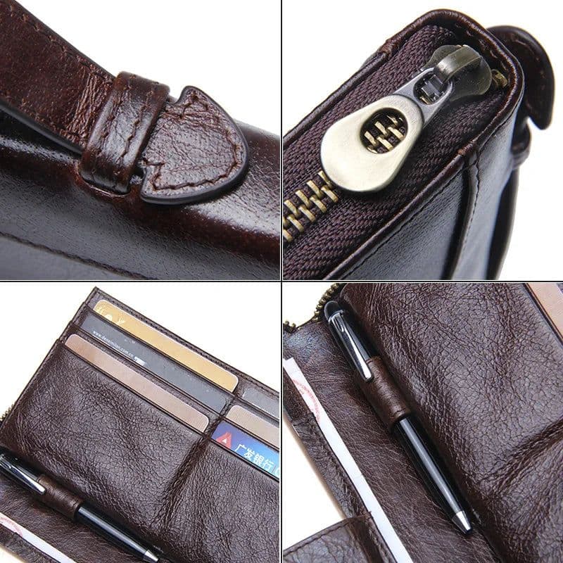 image-Genuine Leather Men Clutch Wallet Brand Male Card Holder Long Zipper Around Travel Purse With Passport Holder 6.5" Phone Case