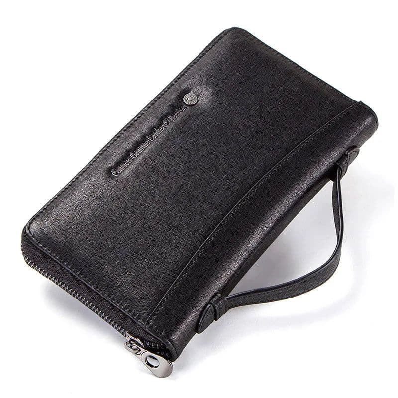 image-Genuine Leather Men Clutch Wallet Brand Male Card Holder Long Zipper Around Travel Purse With Passport Holder 6.5" Phone Case