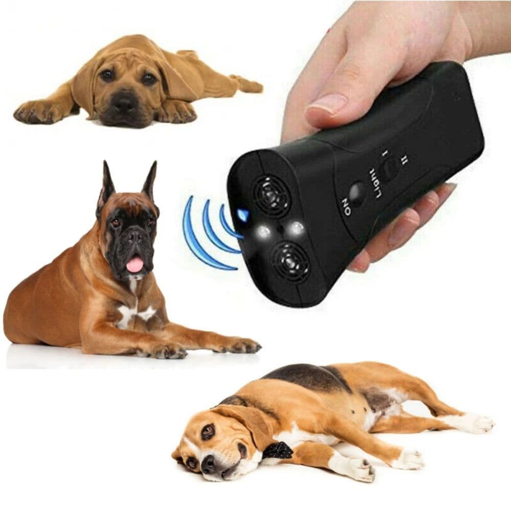 image-Pet Dog Repeller Anti Barking Stop Electric Shocker LED Ultrasonic Dogs Adapter Training Behavior Aids Without Battery Black