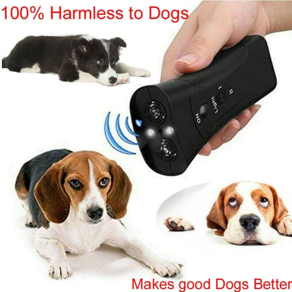 image-Pet Dog Repeller Anti Barking Stop Electric Shocker LED Ultrasonic Dogs Adapter Training Behavior Aids Without Battery Black
