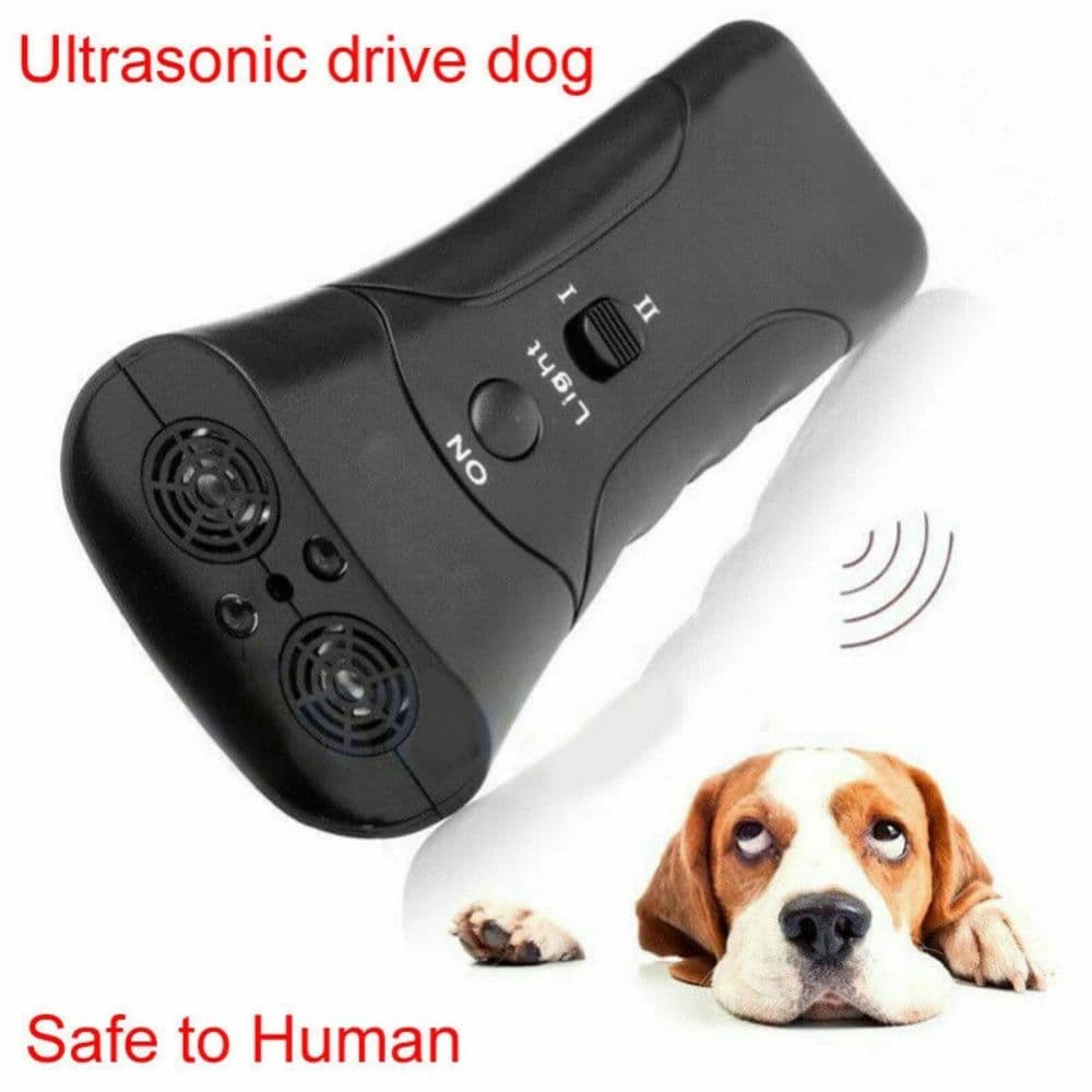 image-Pet Dog Repeller Anti Barking Stop Electric Shocker LED Ultrasonic Dogs Adapter Training Behavior Aids Without Battery Black