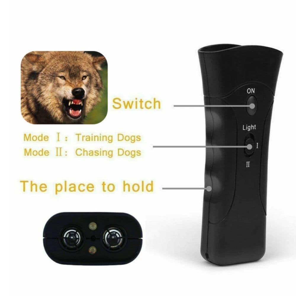 image-Pet Dog Repeller Anti Barking Stop Electric Shocker LED Ultrasonic Dogs Adapter Training Behavior Aids Without Battery Black