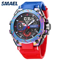 image-Quartz Watch For Men SMAEL Wristwatches Watcholorful Red Bracelet 50M Waterproof Alarm Clock Analog Digitals 8060 Sport Watches