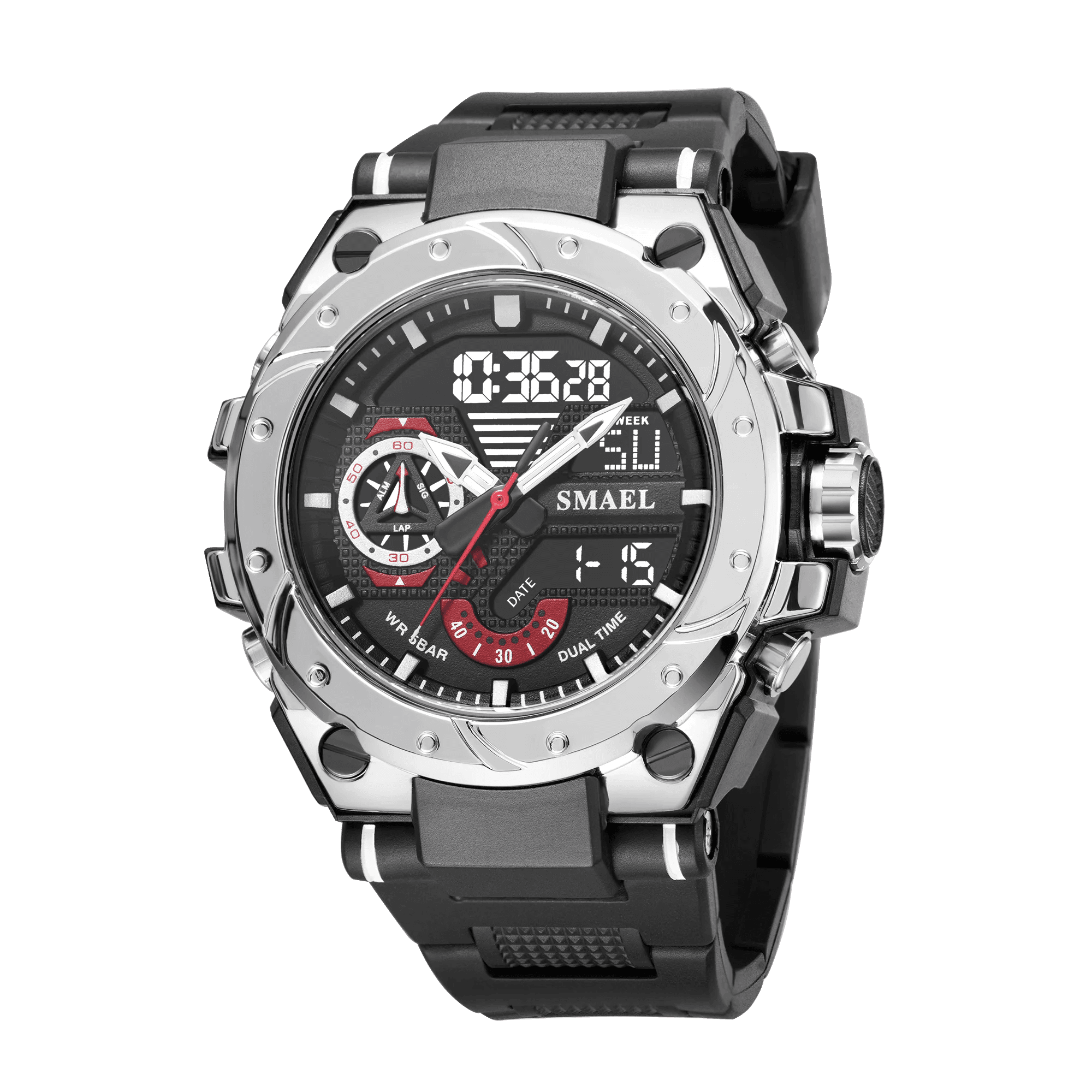 image-Quartz Watch For Men SMAEL Wristwatches Watcholorful Red Bracelet 50M Waterproof Alarm Clock Analog Digitals 8060 Sport Watches