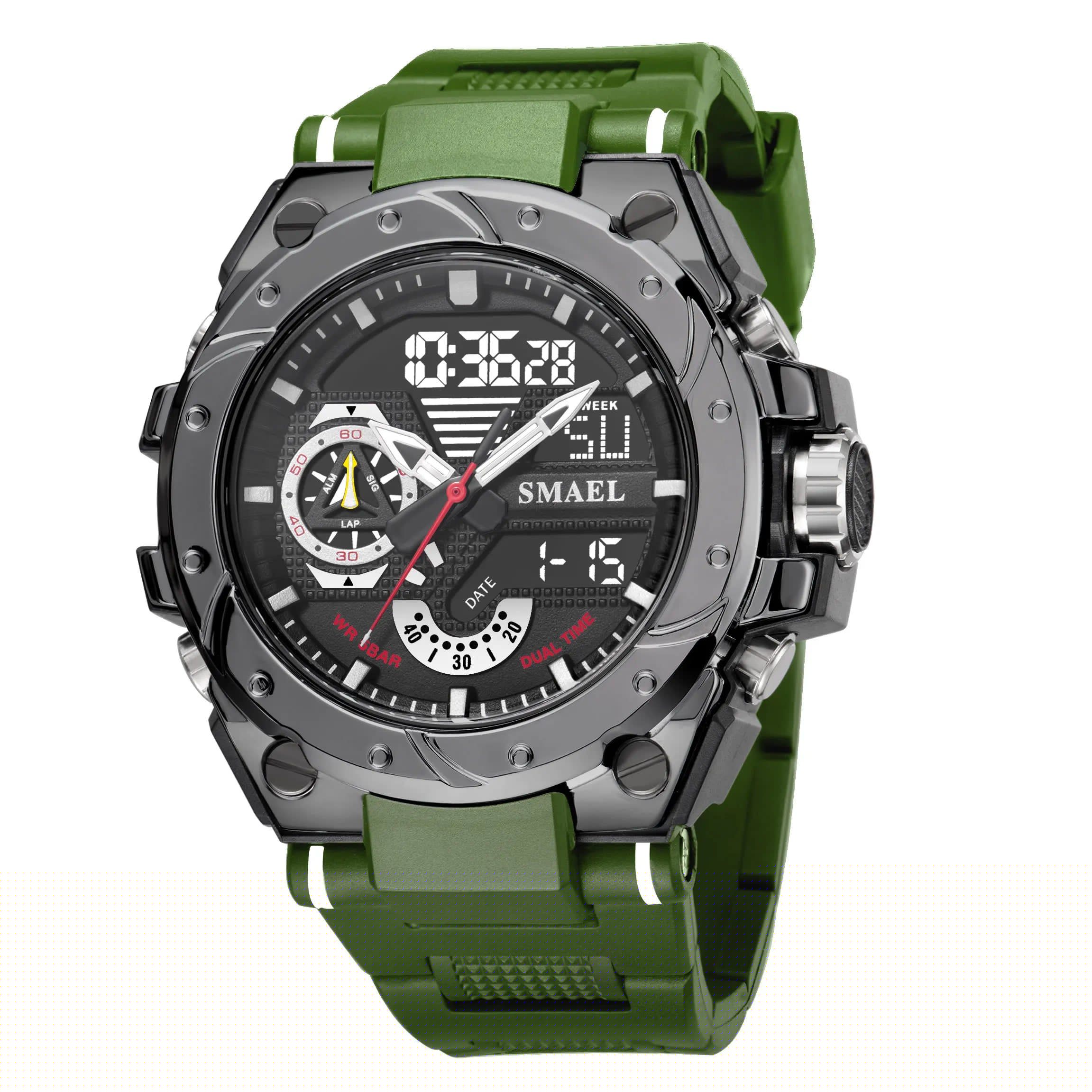 image-Quartz Watch For Men SMAEL Wristwatches Watcholorful Red Bracelet 50M Waterproof Alarm Clock Analog Digitals 8060 Sport Watches