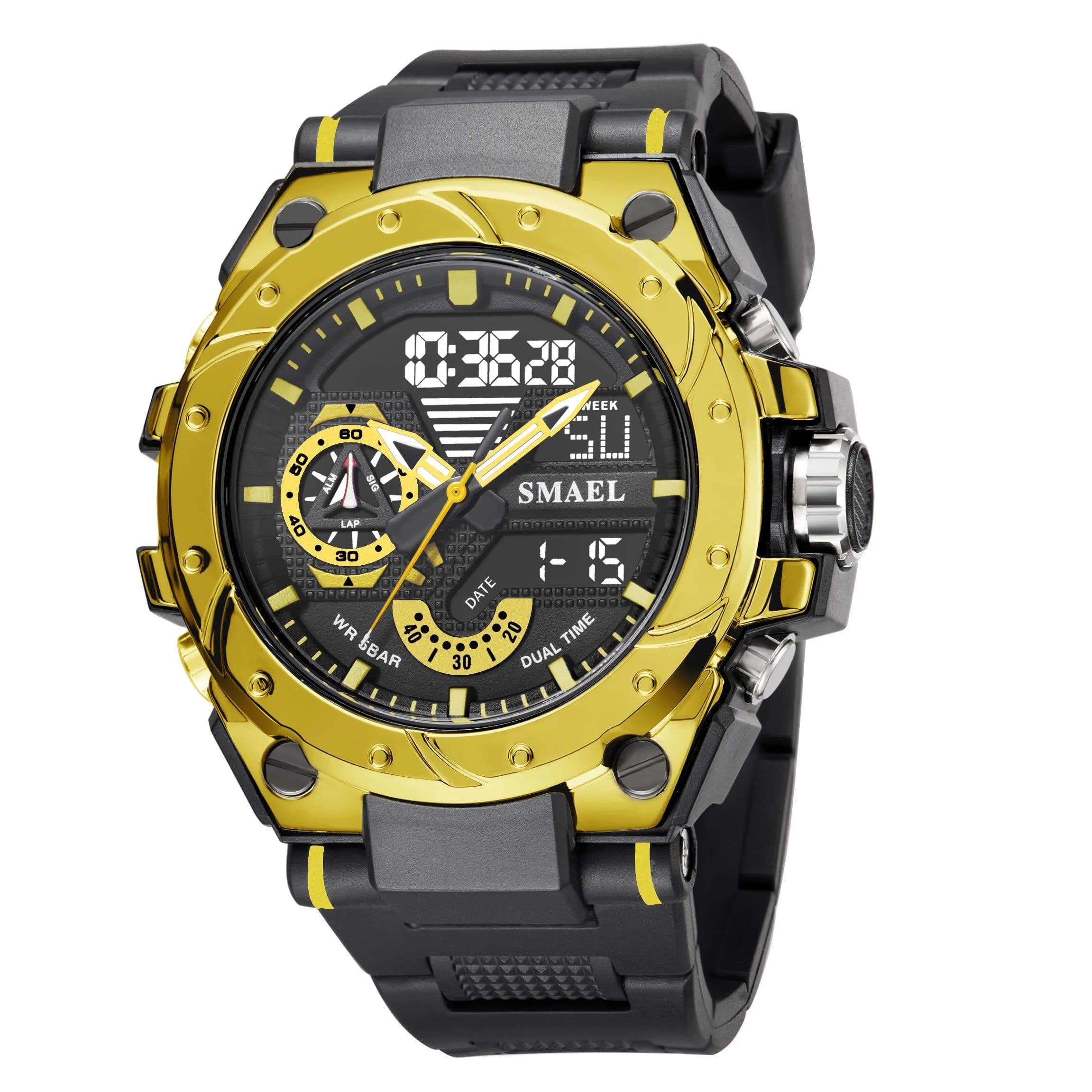 image-Quartz Watch For Men SMAEL Wristwatches Watcholorful Red Bracelet 50M Waterproof Alarm Clock Analog Digitals 8060 Sport Watches