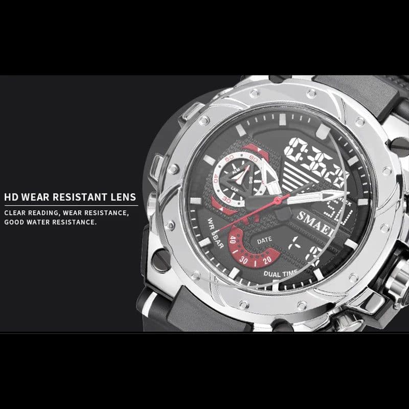 image-Quartz Watch For Men SMAEL Wristwatches Watcholorful Red Bracelet 50M Waterproof Alarm Clock Analog Digitals 8060 Sport Watches