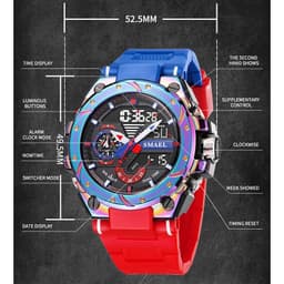 image-Quartz Watch For Men SMAEL Wristwatches Watcholorful Red Bracelet 50M Waterproof Alarm Clock Analog Digitals 8060 Sport Watches