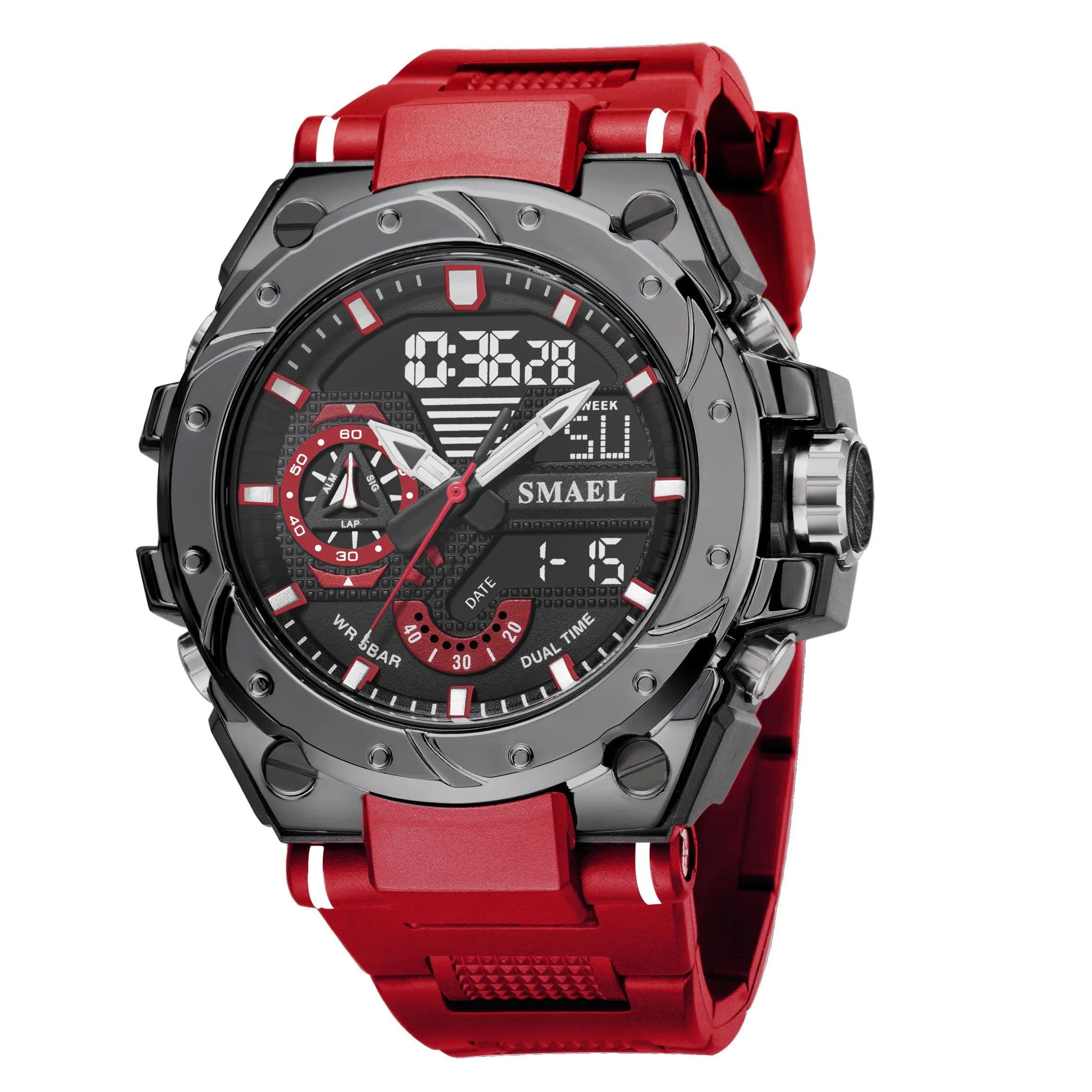 image-Quartz Watch For Men SMAEL Wristwatches Watcholorful Red Bracelet 50M Waterproof Alarm Clock Analog Digitals 8060 Sport Watches