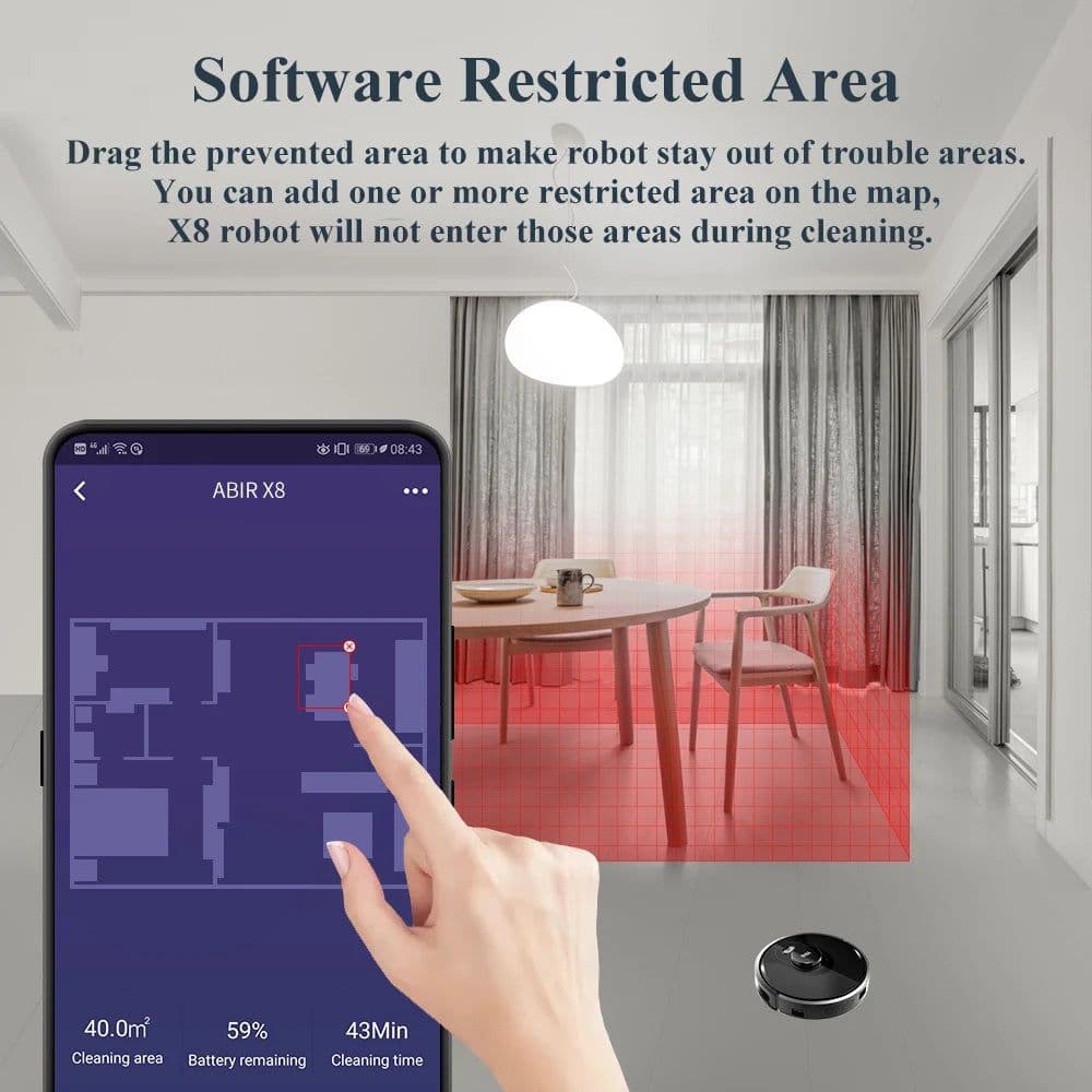 image-ABIR X8 Robot Vacuum Cleaner ,Laser System, Multiple Floors Maps, Zone Cleaning,Restricted Area Setting for Home Carpet Cleaning