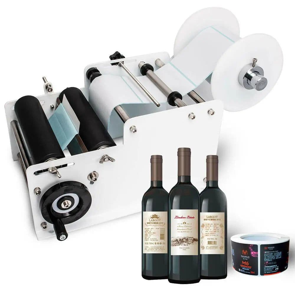 image-SUMEVE Manual Labeling Machine Bottle Adjustable Semi-Automatic Sticker Machine For Business Glass Metal Bottle MT30