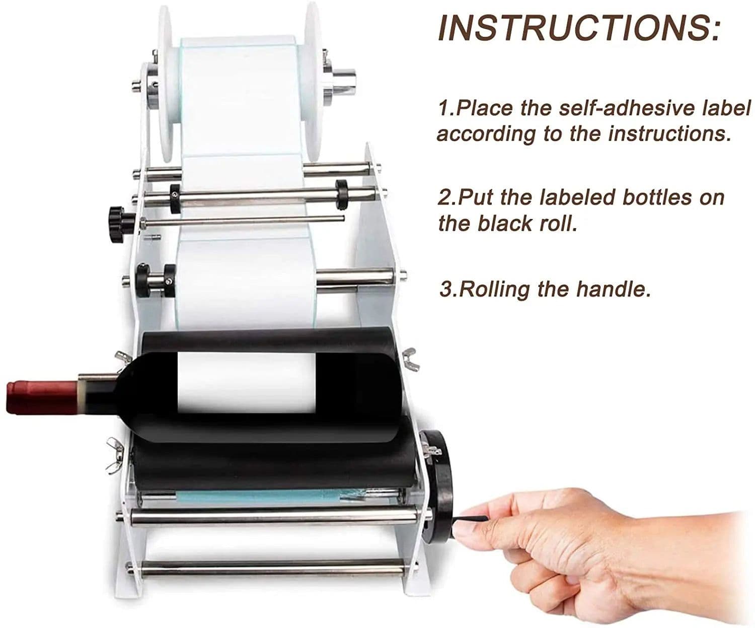 image-SUMEVE Manual Labeling Machine Bottle Adjustable Semi-Automatic Sticker Machine For Business Glass Metal Bottle MT30