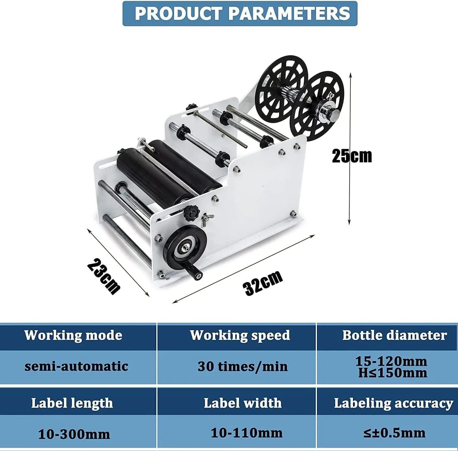 image-SUMEVE Manual Labeling Machine Bottle Adjustable Semi-Automatic Sticker Machine For Business Glass Metal Bottle MT30