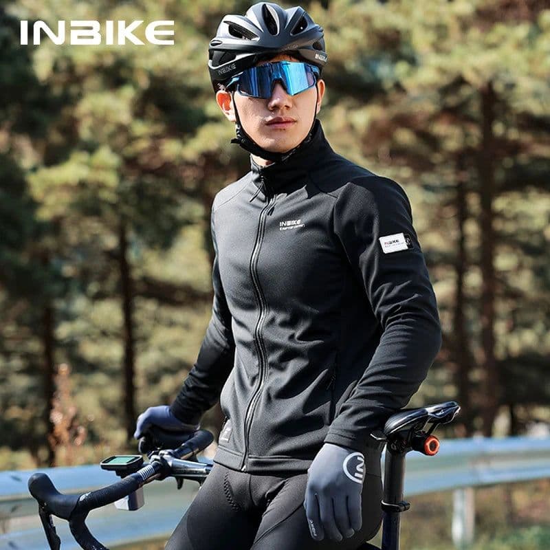 image-INBIKE Men's Winter Cycling Bike Jackets Windproof Softshell Thermal Bicycle Clothing for Men Warm Fleece Road Bike Windbreaker