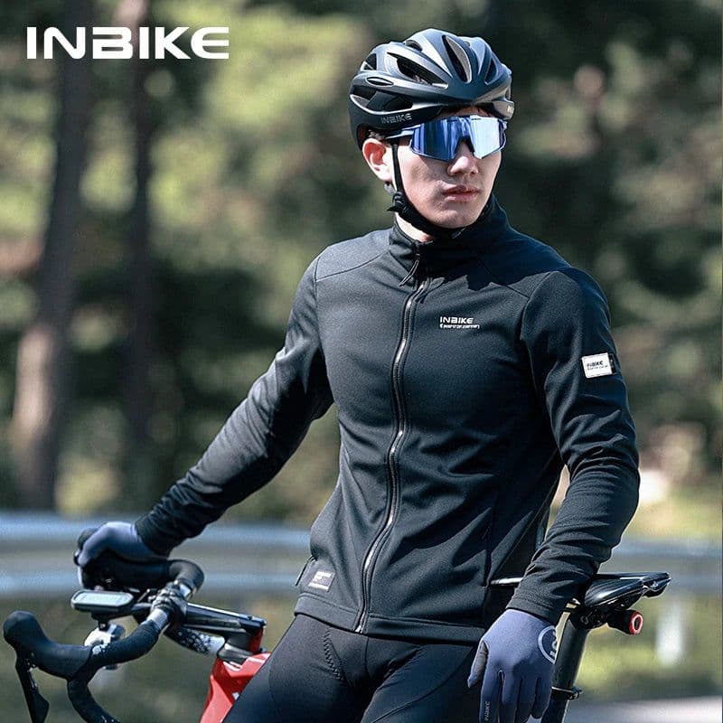 image-INBIKE Men's Winter Cycling Bike Jackets Windproof Softshell Thermal Bicycle Clothing for Men Warm Fleece Road Bike Windbreaker
