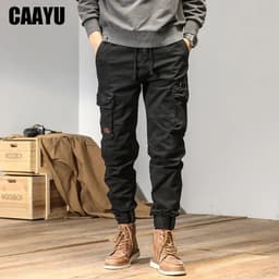 image-CAAYU Joggers Cargo Pants Men Casual Y2k MultiPocket Male Trousers Sweatpants Streetwear Techwear Tactical Track Black Pants Men